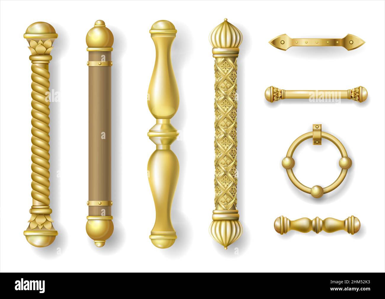 Set of classic gold door handles. Baroque style. Luxurious doors