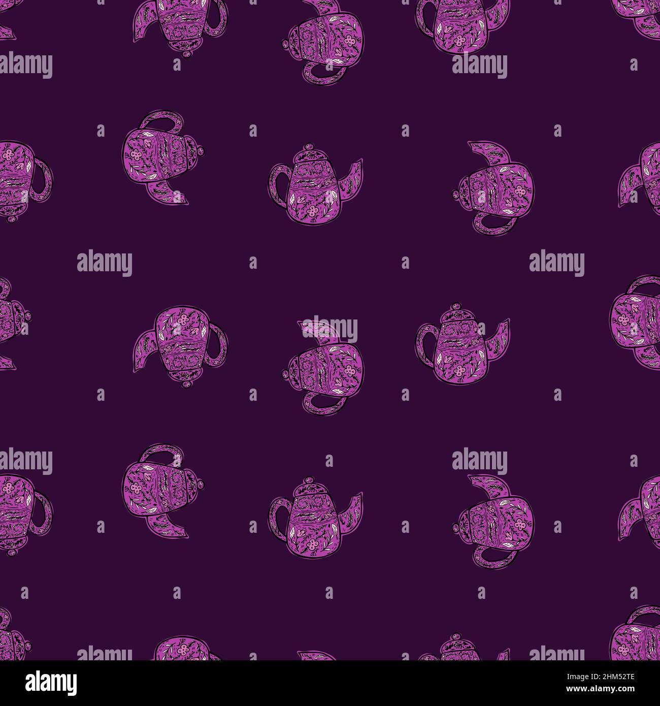 Vintage teapots seamless pattern. Background of teatime in hand drawn