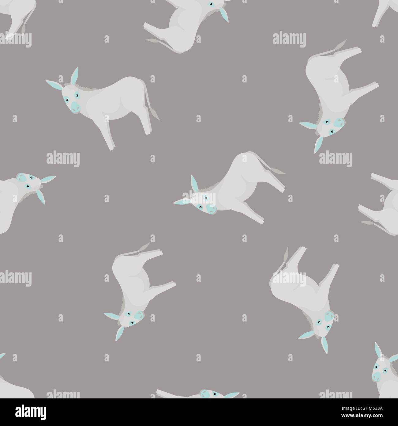 Seamless pattern of donkey. Domestic animals on colorful background