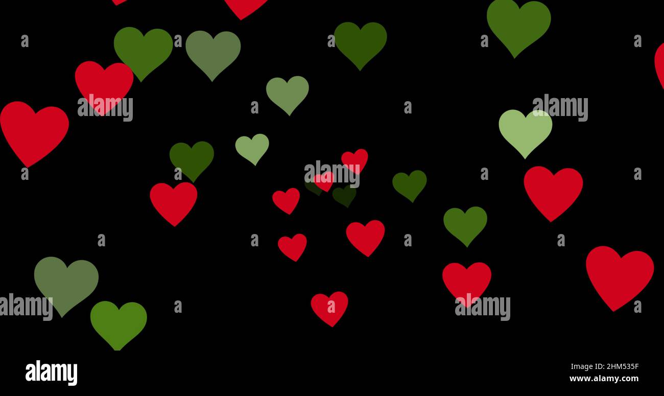 Image of red and green hearts on black background Stock Photo Alamy