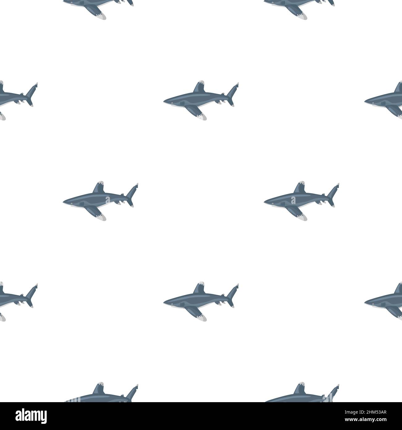 Oceanic whitetip shark seamless pattern in scandinavian style. Marine animals background. Vector illustration for children funny textile prints, fabri Stock Vector