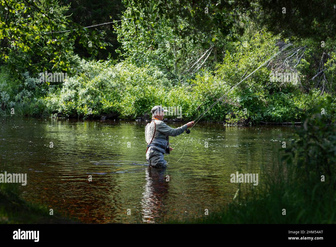 Man fishing in river Stock Photo - Alamy