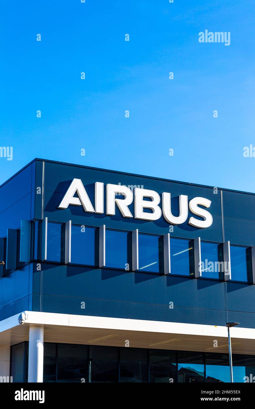 Airbus logo on the facade of the Stevenage office building, Hertfordshire, UK Stock Photo