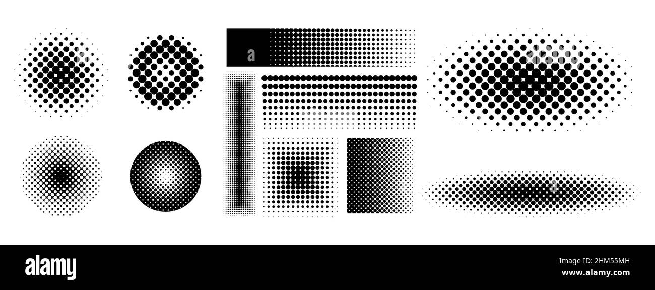 Set of halftone dots of rectangular, oval, round, square shape isolated on  white background. For Pop Art. Previous illustration Stock Vector Image &  Art - Alamy
