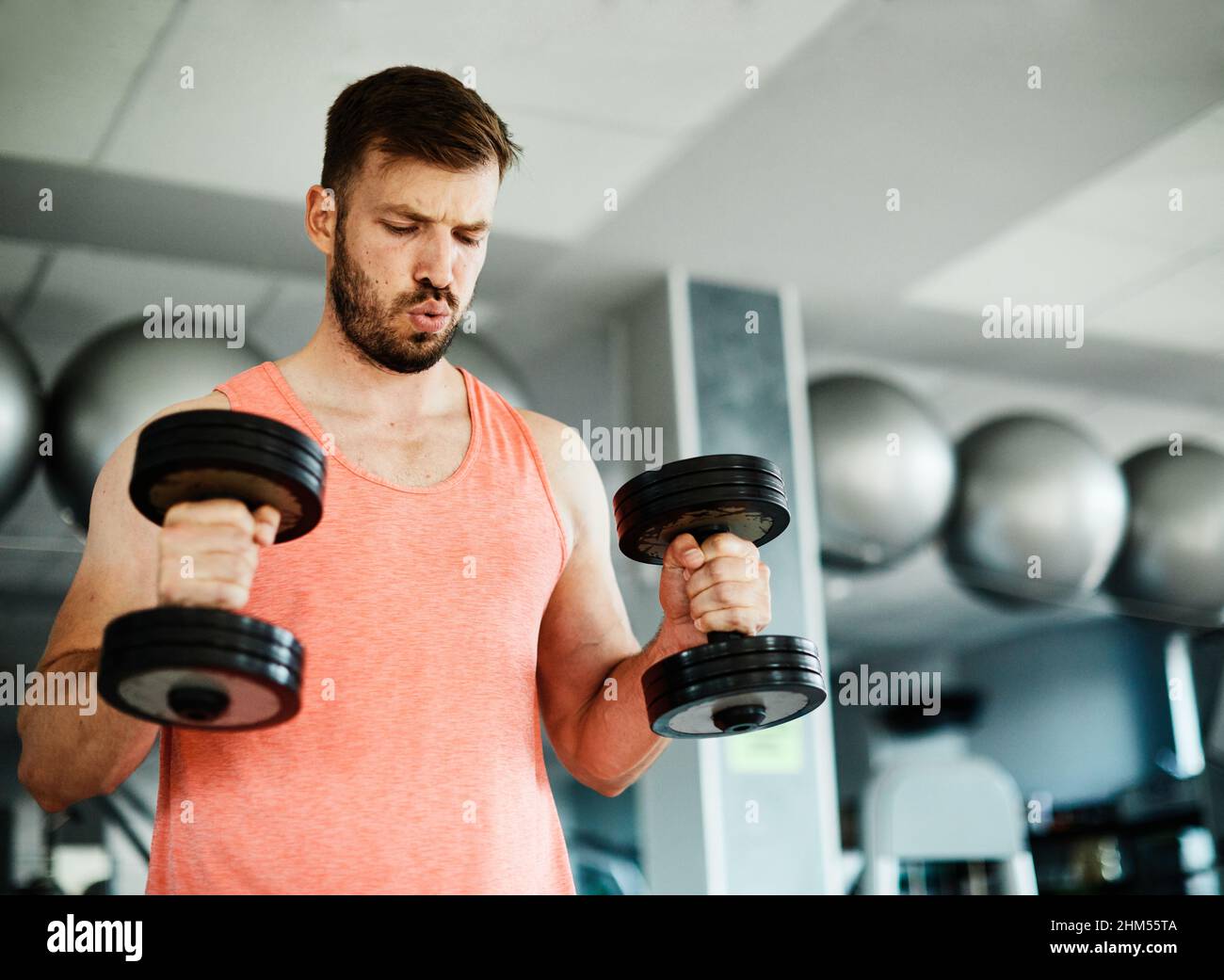 gym sport fitness exercise lifestyle athlete health training weight lifting body healthy workout Stock Photo