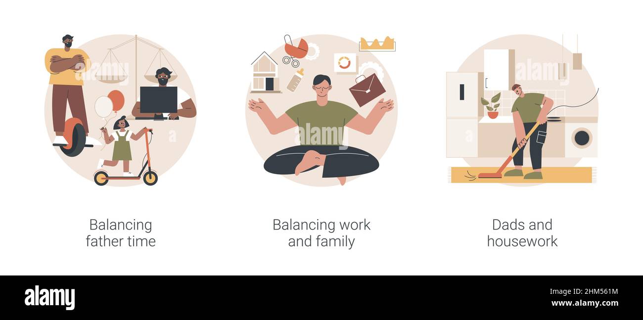 Happy family abstract concept vector illustration set. Balancing father ...