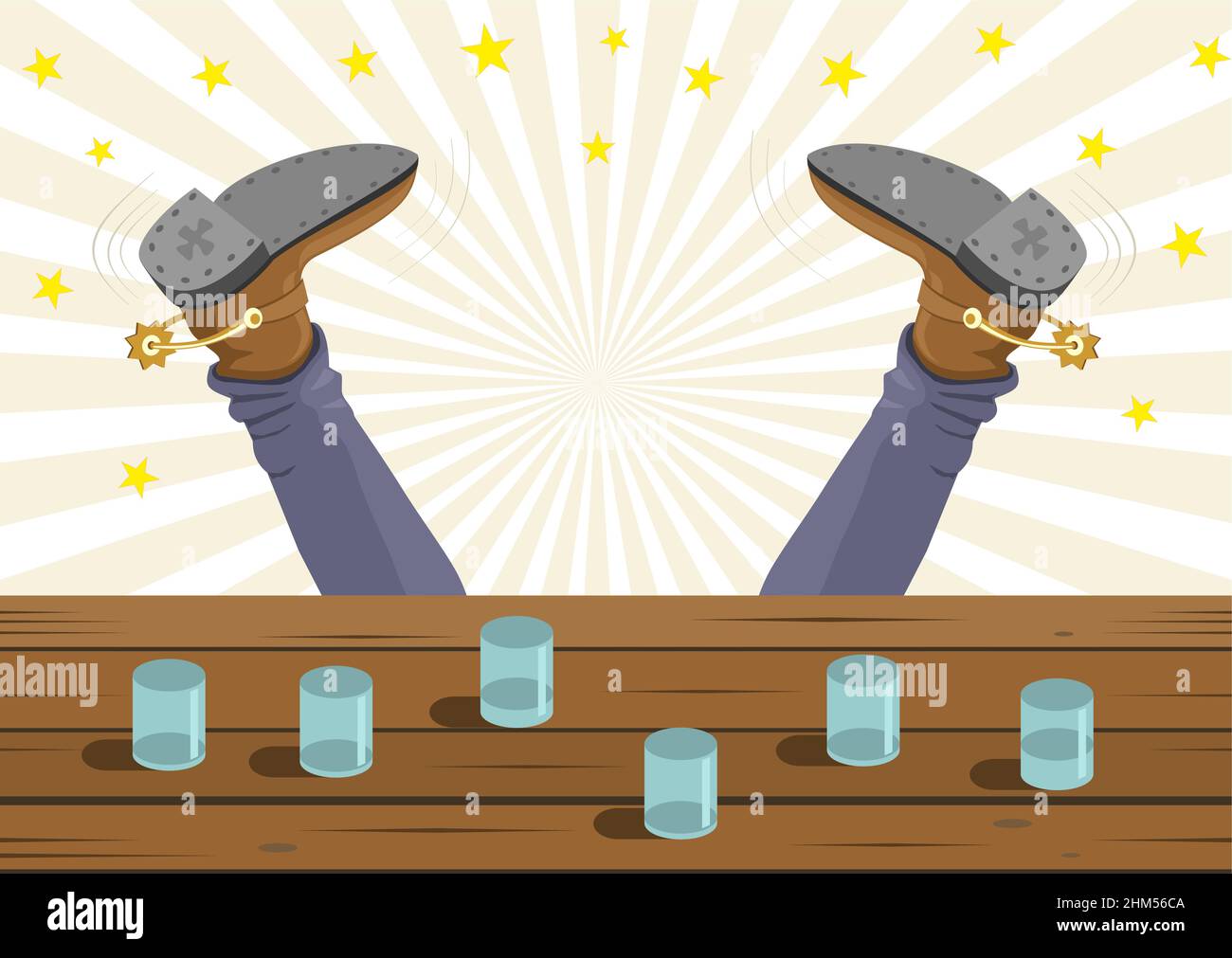 Drunk cowboy fell out of the bar. Vector cartoon background image Stock Vector