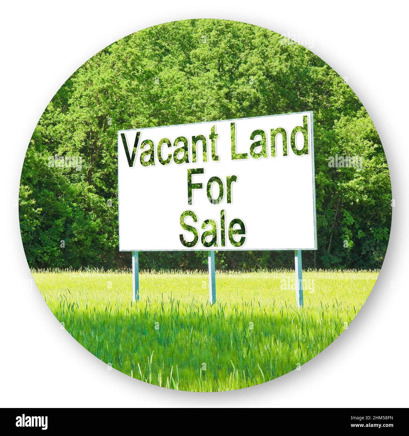 Advertising billboard immersed in a rural scene with Vacant Land for