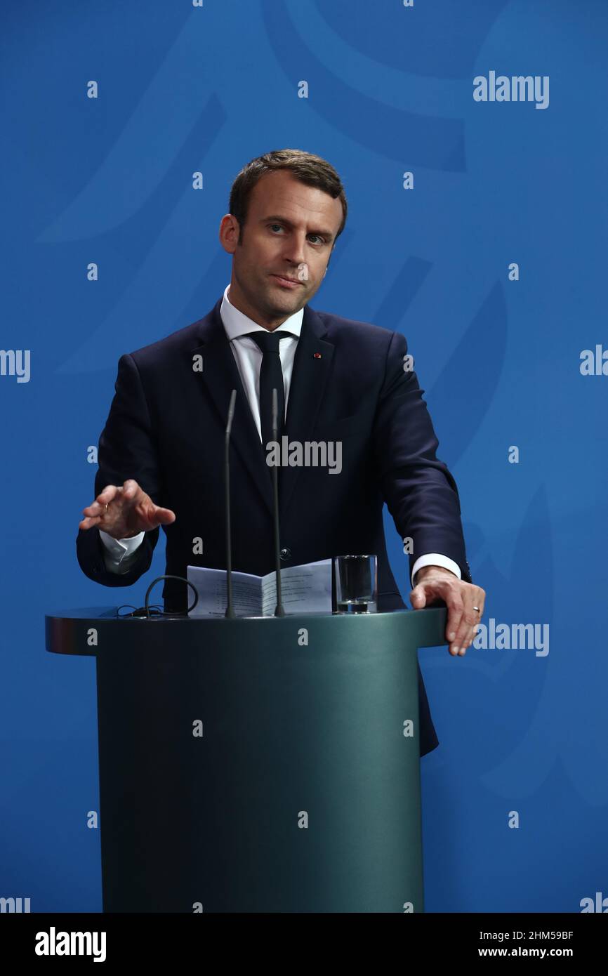 Berlin, Germany, 15.5.17, French President Emmanuel Macron attend State visit of French President Emmanuel Macron to Berlin, Bundeskanzleramt Credit: Stock Photo