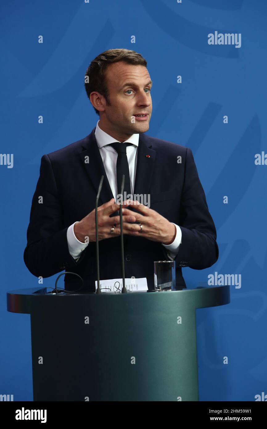 Berlin, Germany, 15.5.17, French President Emmanuel Macron attend State visit of French President Emmanuel Macron to Berlin, Bundeskanzleramt Credit: Stock Photo