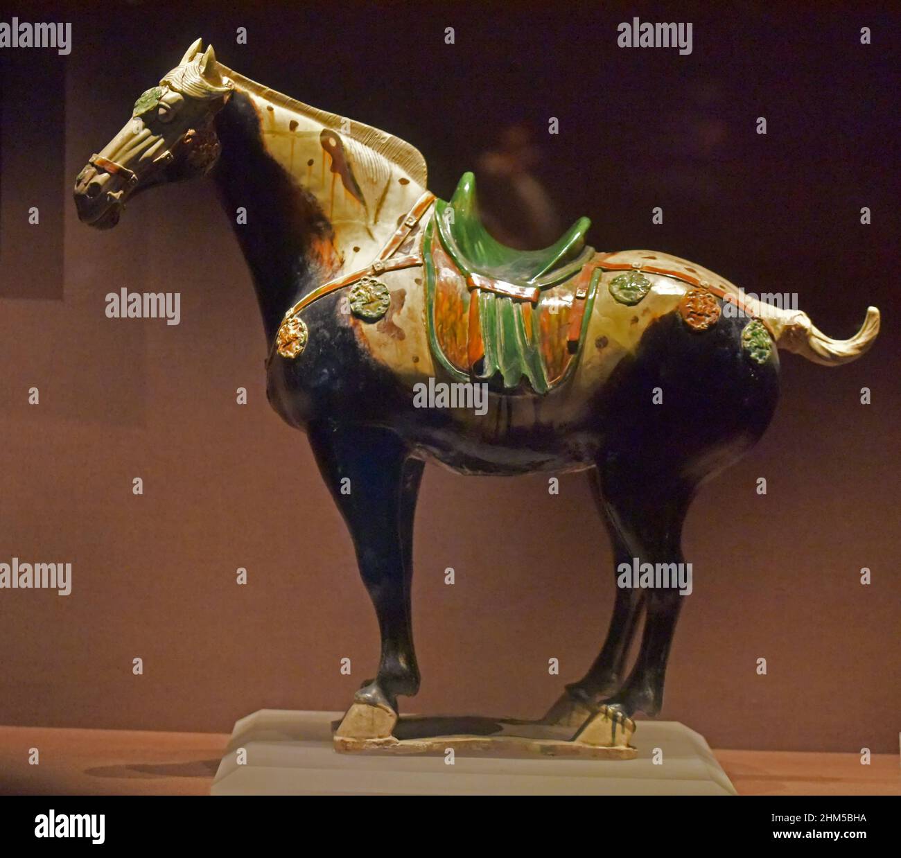 Tang sancai black glaze horses Stock Photo Alamy