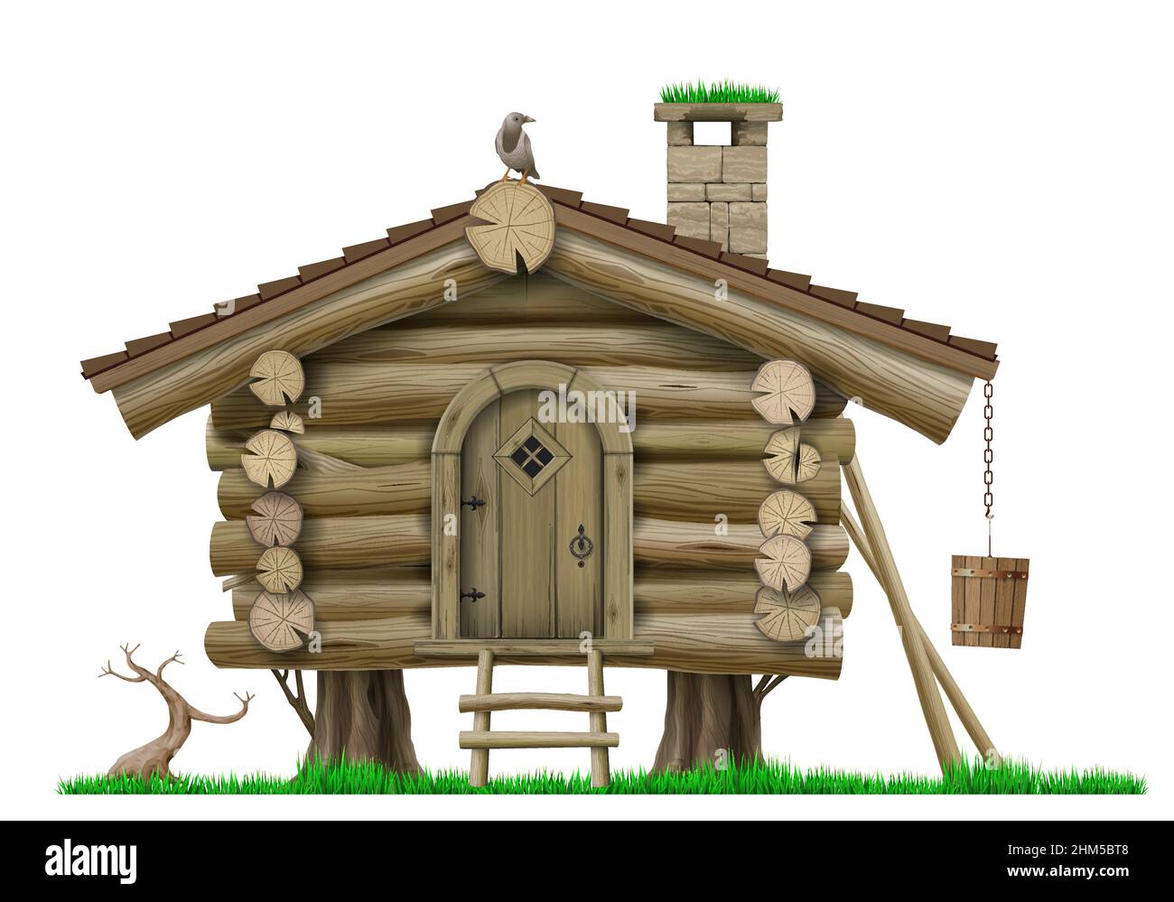 Fairytale wooden vintage forest stilt house vector Stock Vector