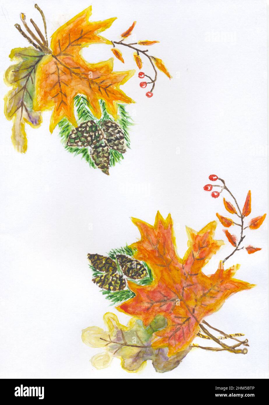 Colorful decorative frame with autumn leaves, hand drawn illustration ...