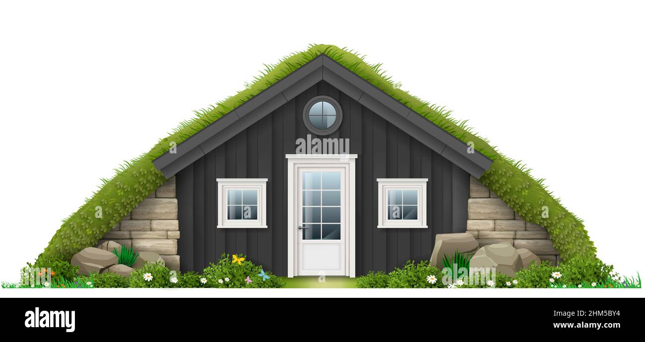 Traditional Icelandic turf house Stock Vector