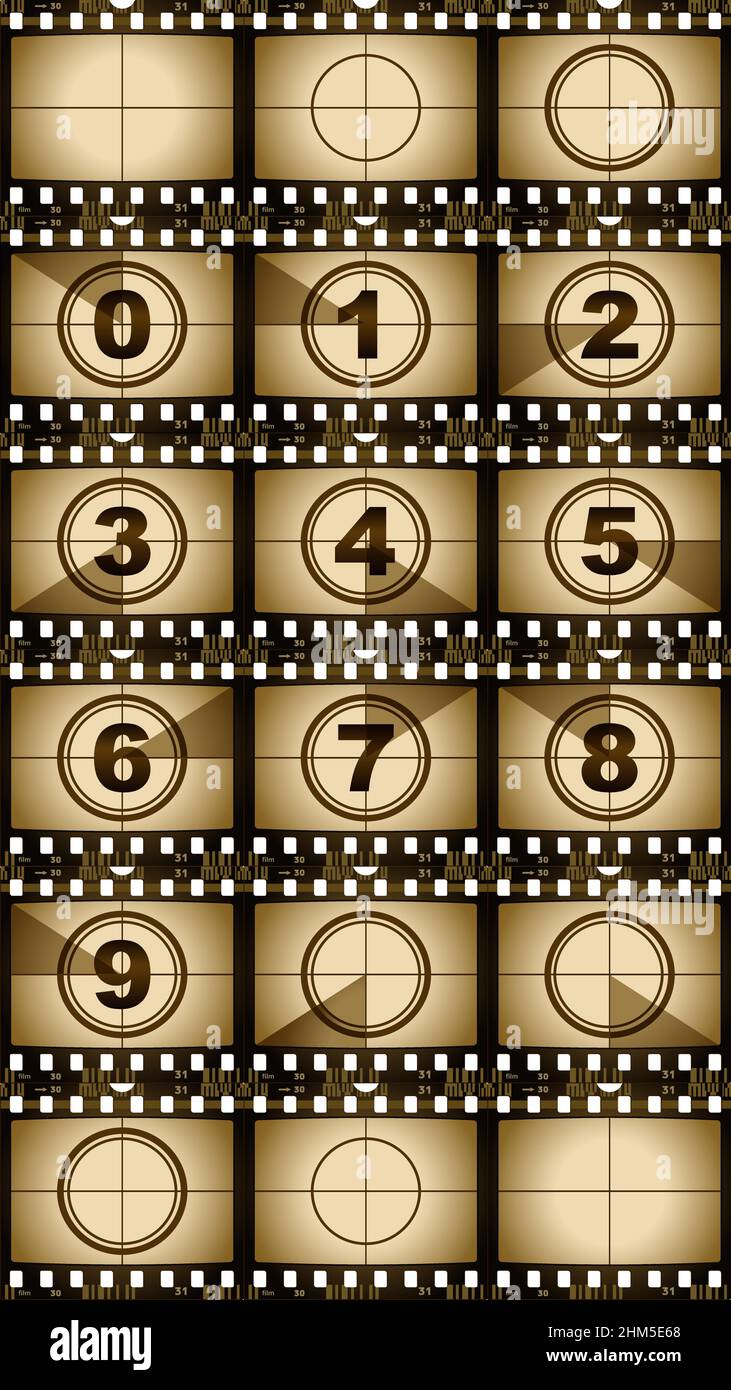 Countdown markers. Old film movie timer count Stock Vector