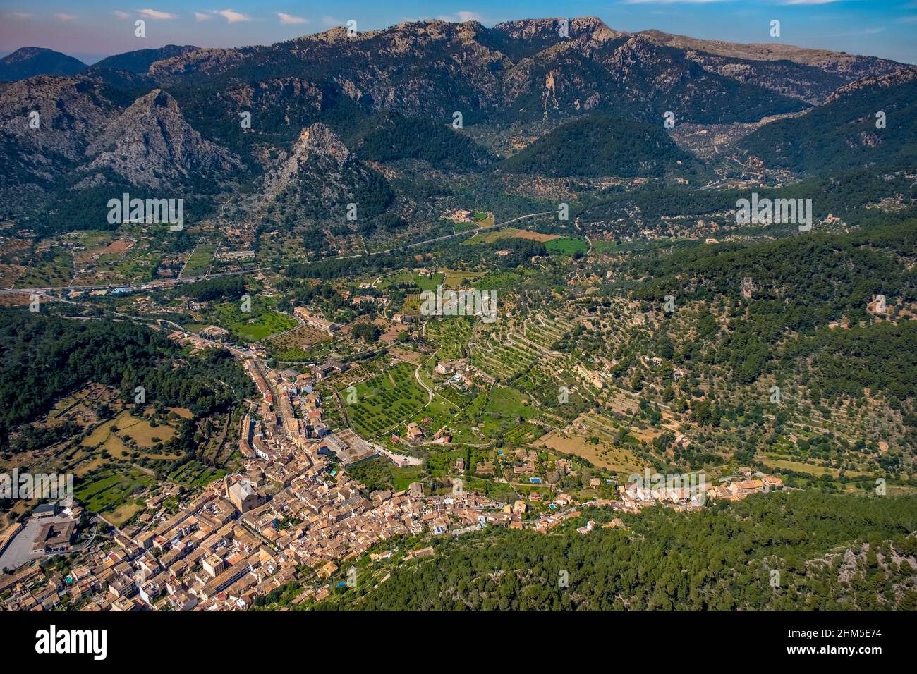 Aerial view, Pla de na Tesa, Cabaneta (Sa), Mallorca, Balearic Island, Balearic Islands, Baleares, Spain, ESP, Europe, birds-eyes view, aerial photogr Stock Photo