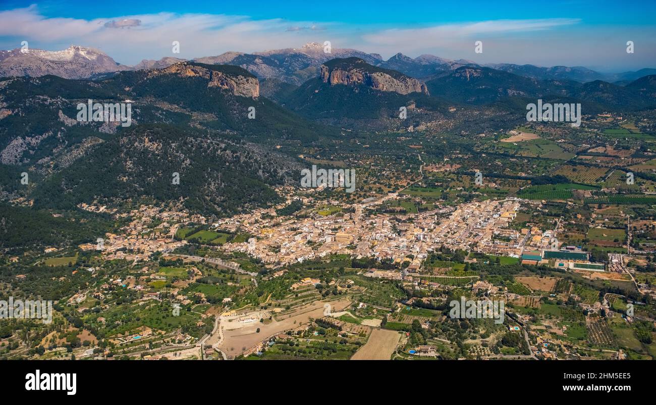 Aerial view, Lloseta, Pla de na Tesa, Cabaneta (Sa), Mallorca, Balearic Island, Balearic Islands, Baleares, Spain, ESP, Europe, birds-eyes view, aeria Stock Photo