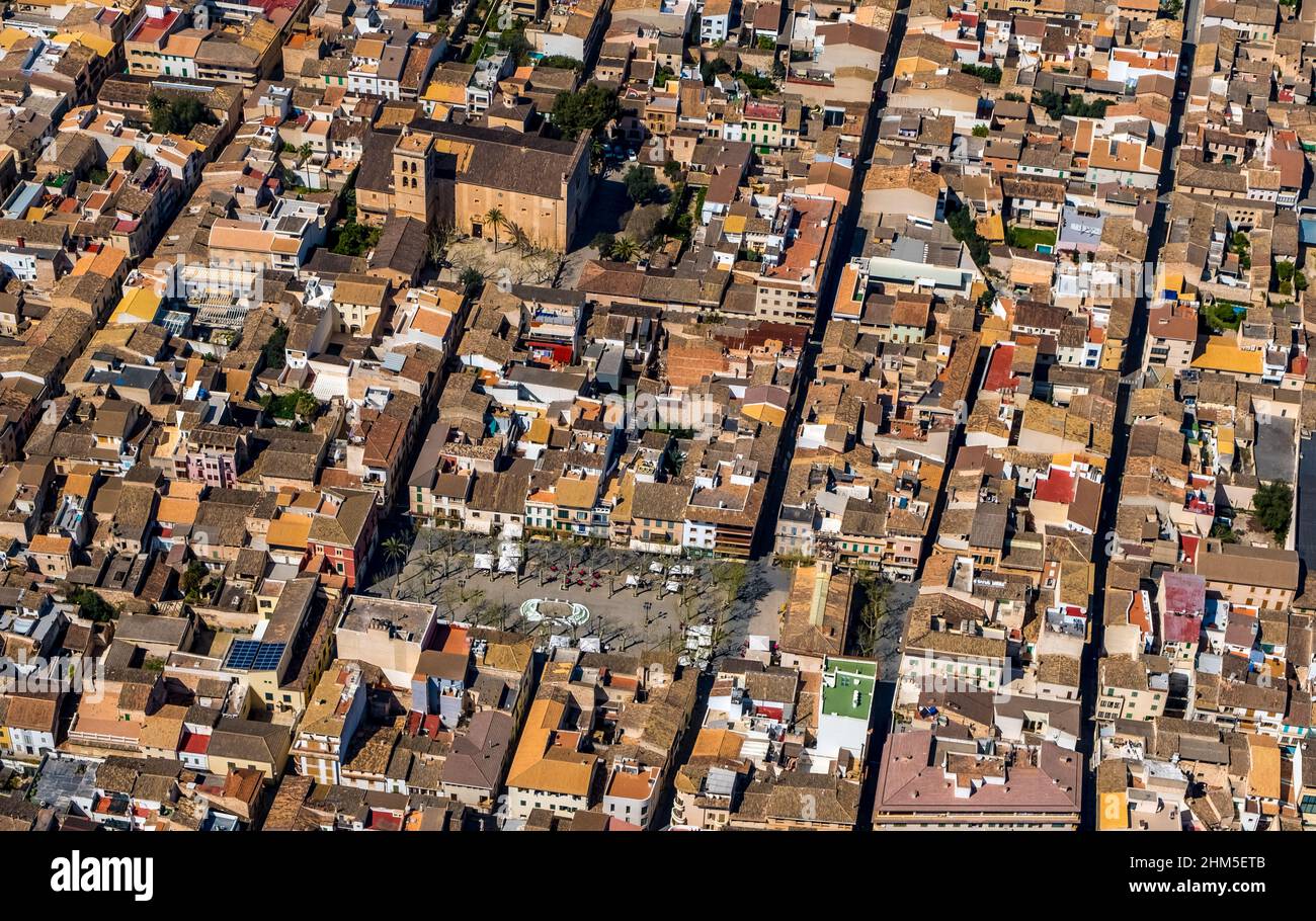 Aerial view, Sa Pobla, Placa Major, Market Square, Pla de na Tesa, Cabaneta (Sa), Mallorca, Balearic Island, Balearic Islands, Baleares, Spain, ESP, E Stock Photo