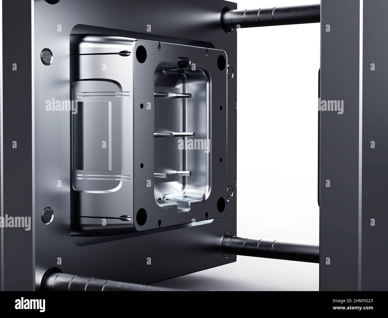 3D render of plastic moulding machine. Plastic injection moulding.Cups ...