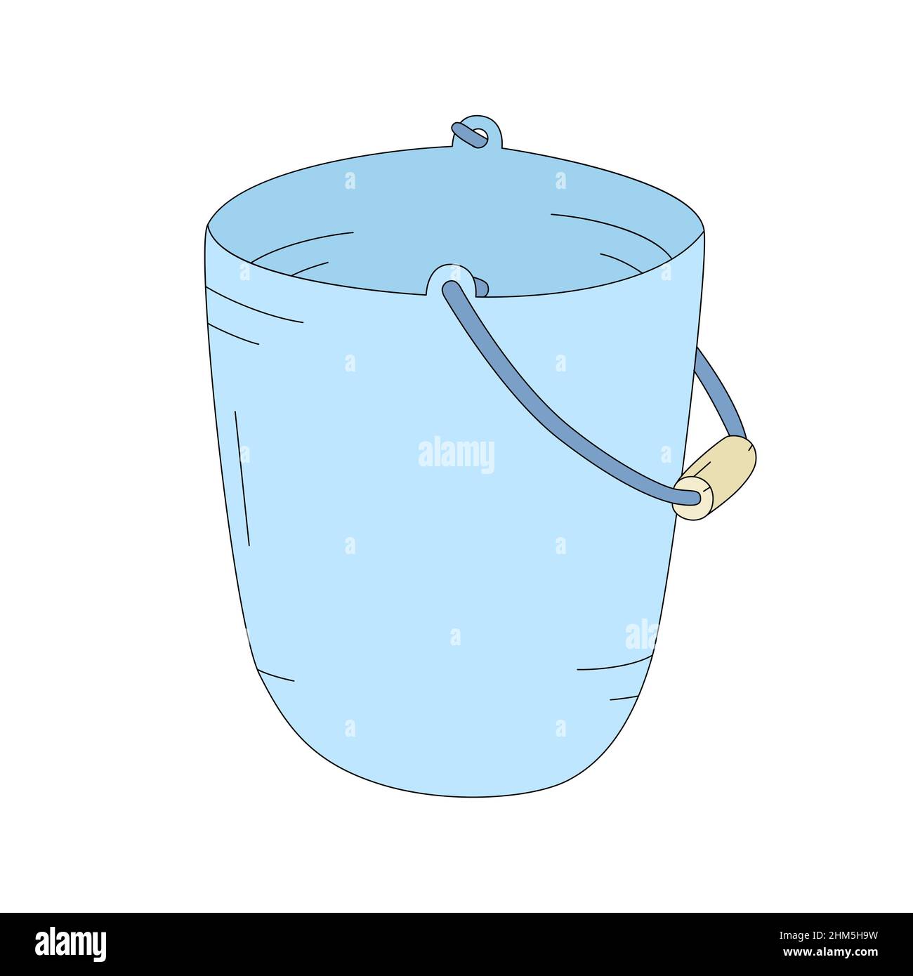 Vector illustration of an empty bucket isolated on a white background. Blue pail in cartoon style Stock Vector