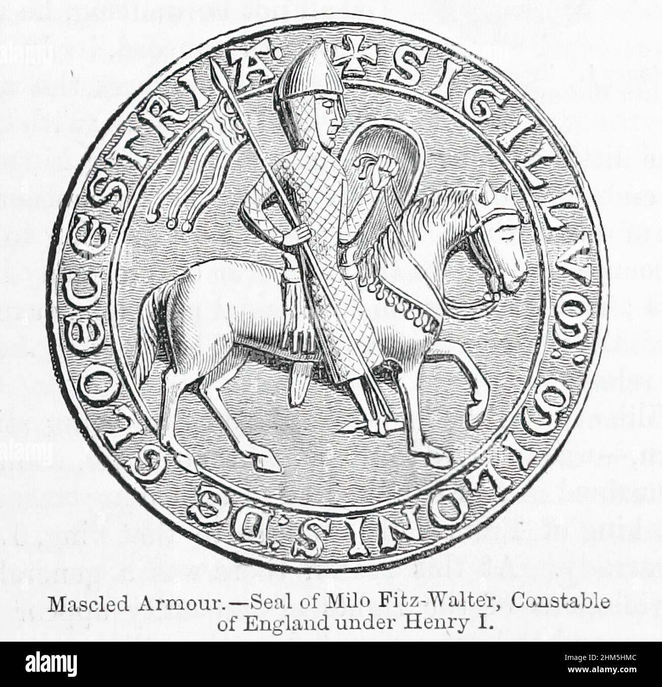 Mascled Armour.— Seal of Milo Fitz-Walter, Constable of England under Henry I - Image taken from 'The Popular History Of England: An Illustrated History Of Society And Government From The Earliest Period To Our OwnTimesBy Charles KNIGHT - London. Bradbury and Evans. 1856-1862 Stock Photo