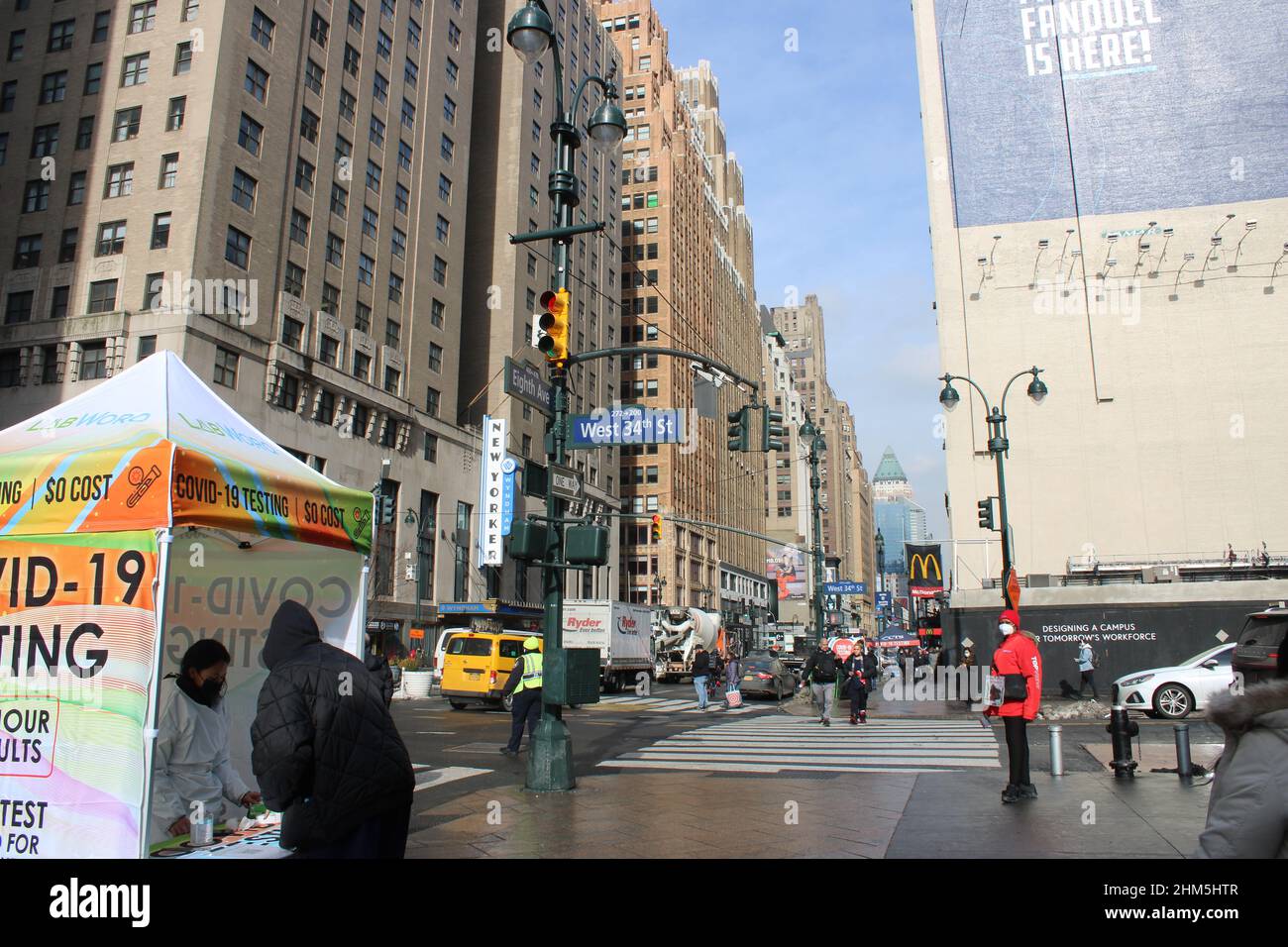 COVID-19 testing booth along 34th Street and 8th Avenue, New York, NY Stock Photo