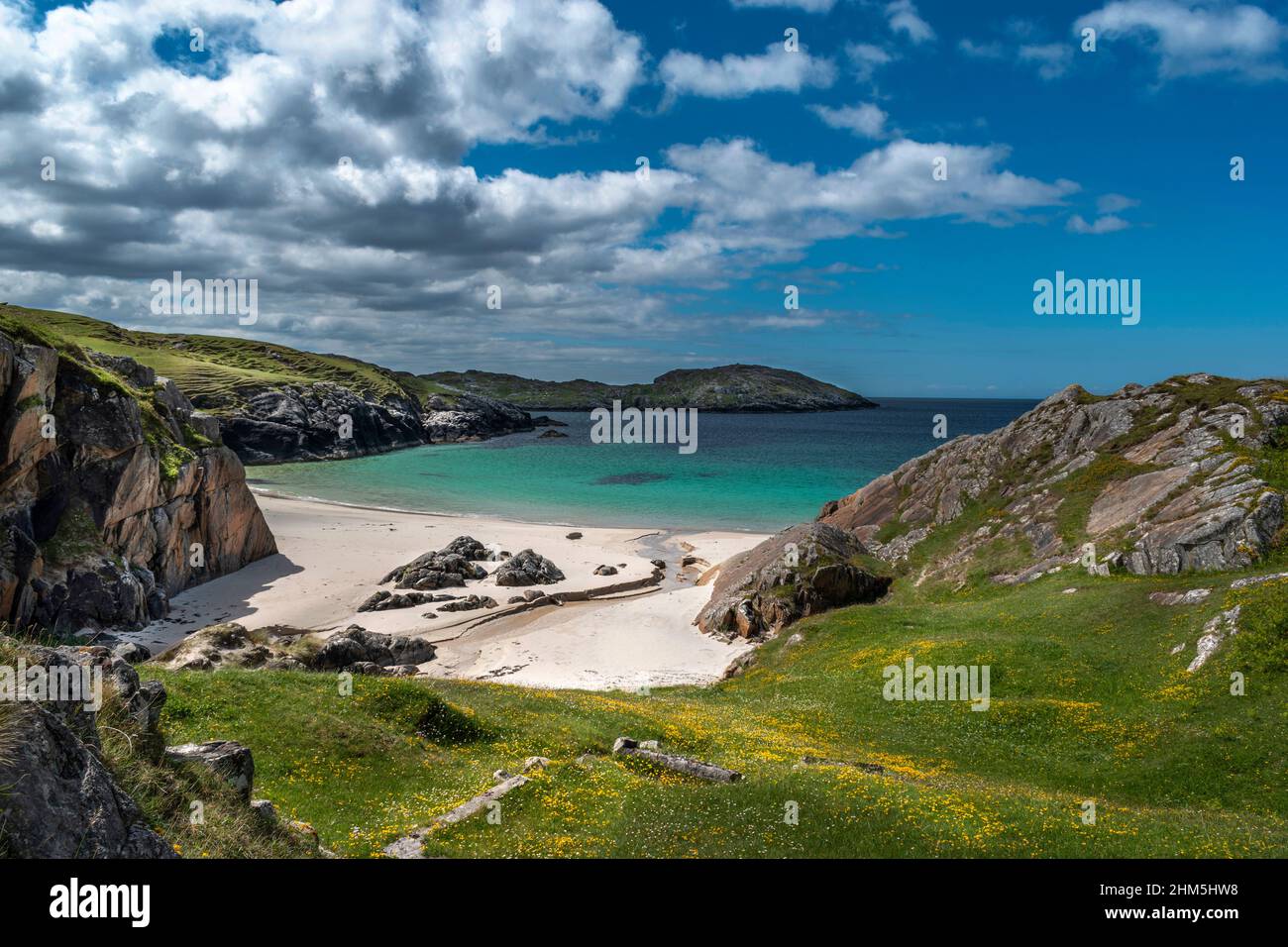 ACHMELVICH SUTHERLAND SCOTLAND THE SANDY BEACH BLUE GREEN SEA AND ...