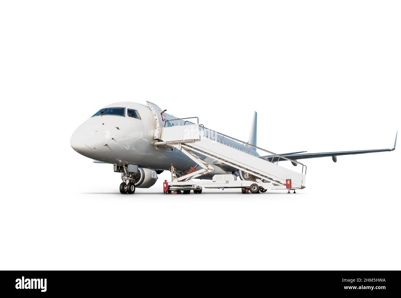 Passenger airplane with air-stairs isolated on white background Stock Photo  - Alamy