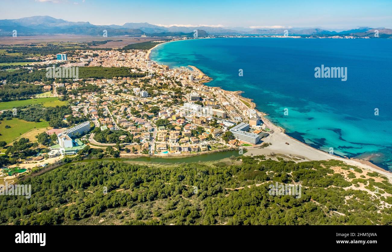 Aerial view, Can Picafort beach, Torent de son Baulo, , Majorca, Balearic Island, Balearic Islands, Baleares, Spain, Lluc, ESP, Europe, birds-eyes vie Stock Photo