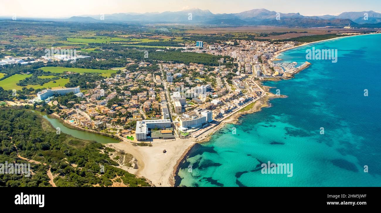 Aerial view, Can Picafort beach, Torent de son Baulo, , Majorca, Balearic Island, Balearic Islands, Baleares, Spain, Lluc, ESP, Europe, birds-eyes vie Stock Photo