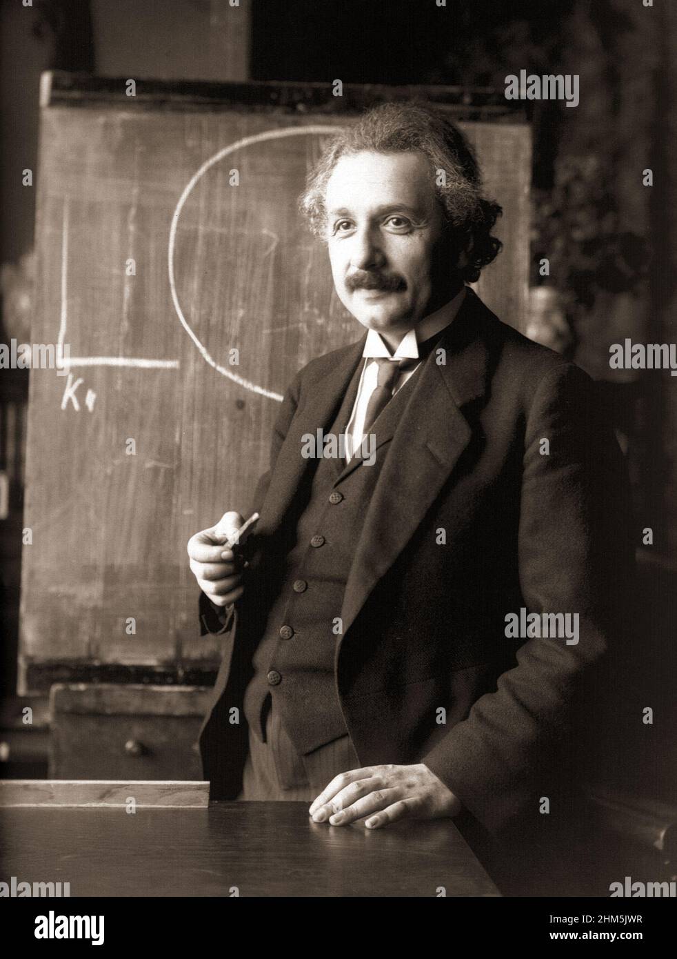 The genius Albert Einstein (1879-1955) during a lecture in Vienna in 1921 Photo by F Schmutzer. Stock Photo