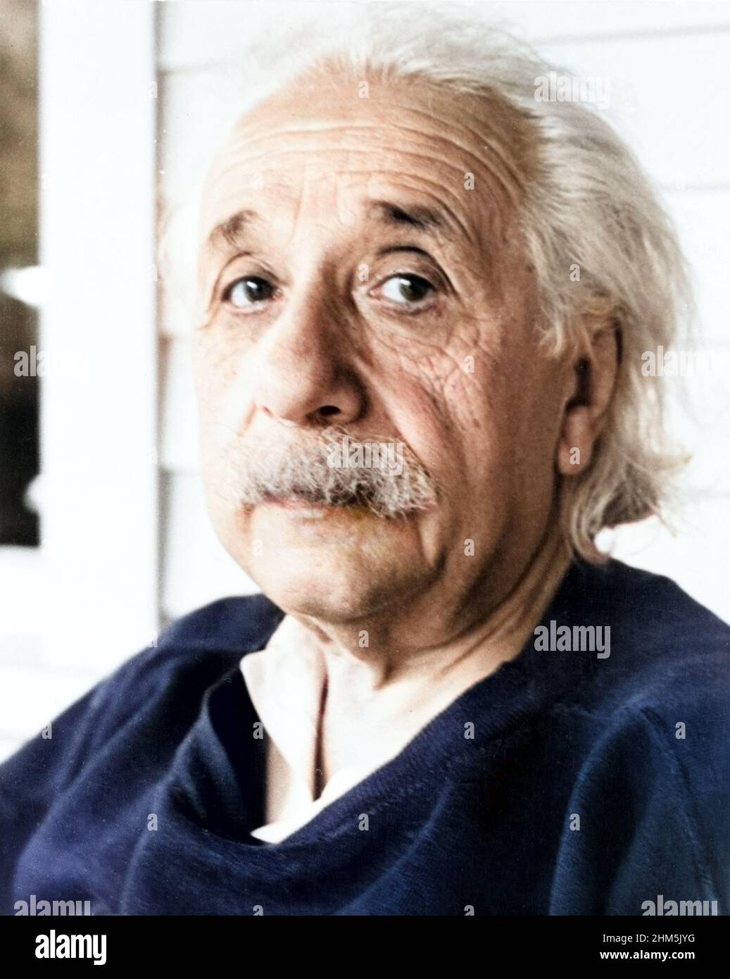 The genius Albert Einstein (1879-1955) portrait in his later years (probably 1950s). Photo by John D. Schiff. Colorized photo. Stock Photo
