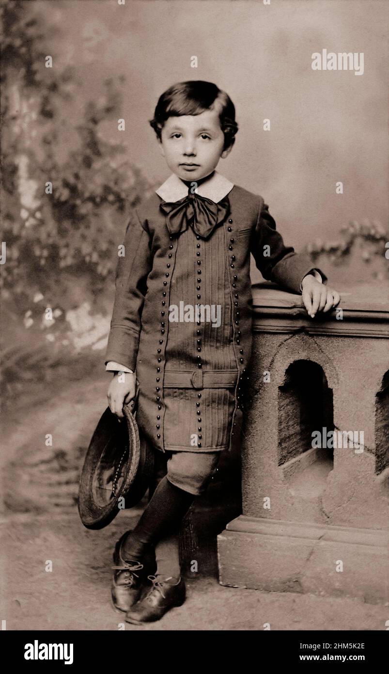 The 5 year old Albert Einstein 1884 (1879-1955) portrait. Sepia. Photo by  Joseph Albert (1825–1886). Stock Photo