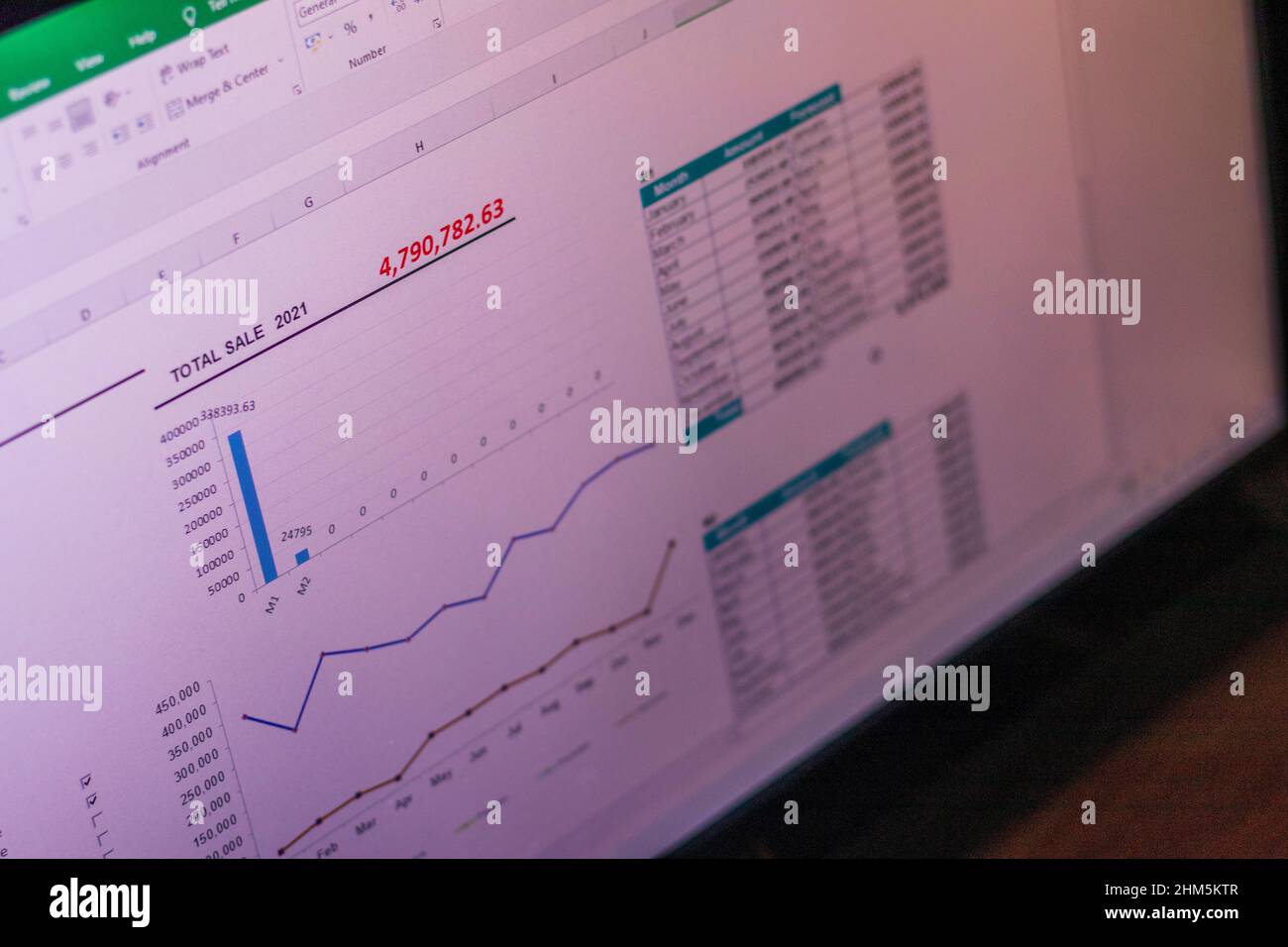 Shot of an excel sheet on computer screen showing sales report with ...
