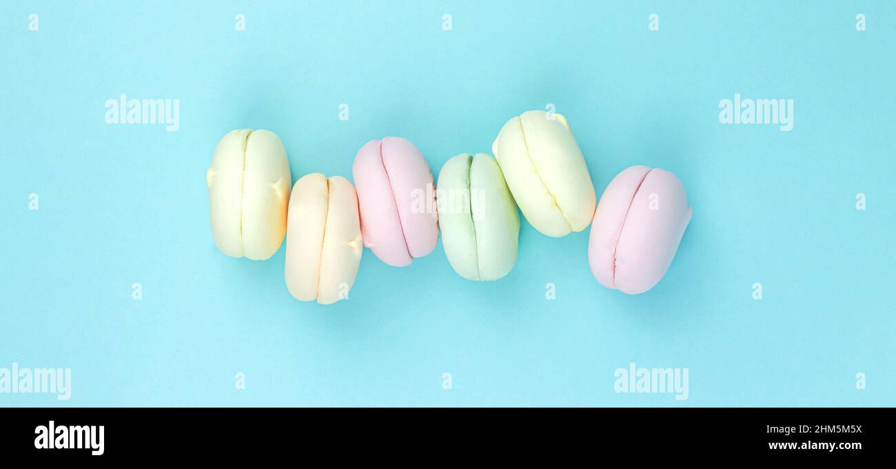 Gourmet Colored marshmallow looks like Macaroon Cookies. Concept of sweet dessert Stock Photo