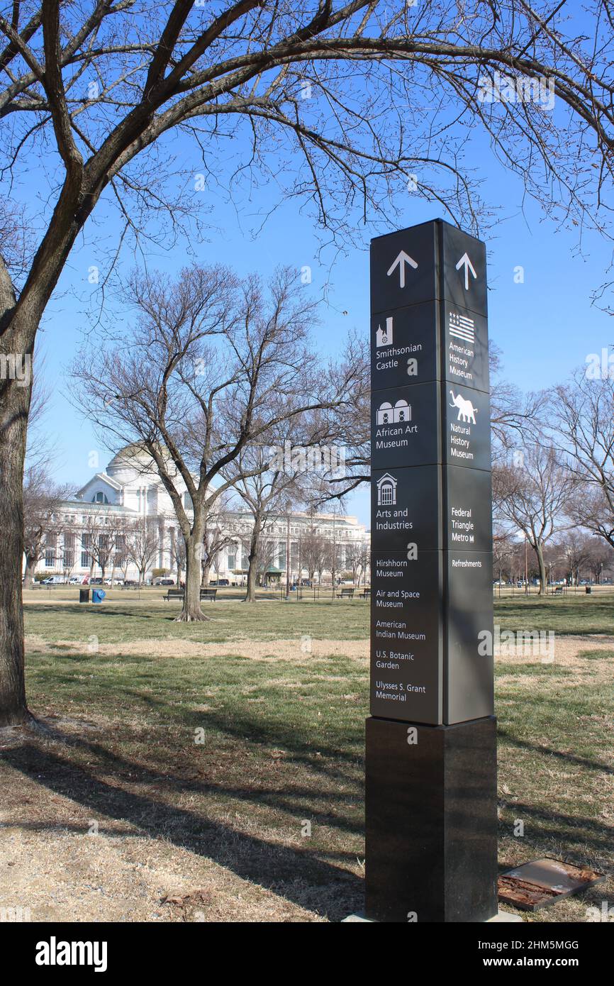Smithsonian museum sign post on national mall Stock Photo