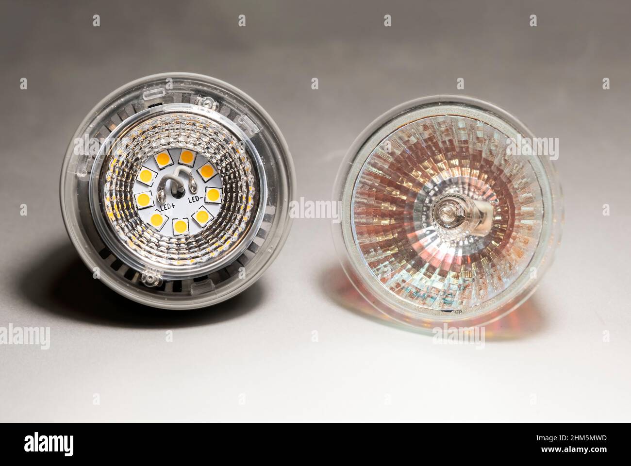 two halogen spotlight on a blurred surface, selective focus, led