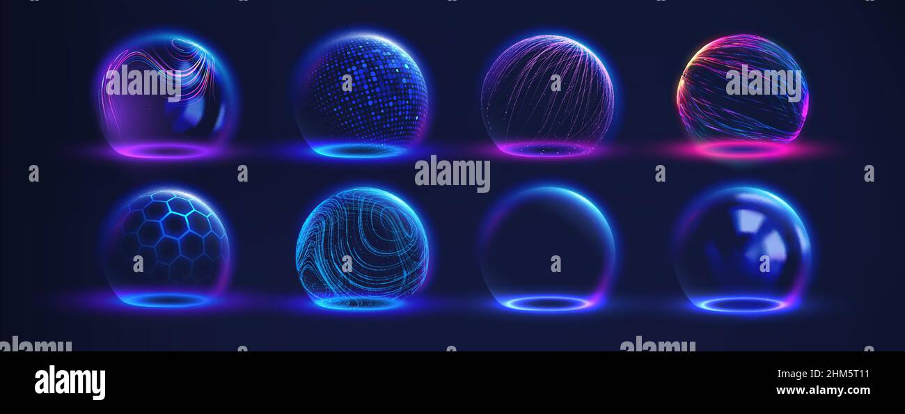 Sphere shield abstract energy protection spheres. Force field defence globe shell. Dome barrier