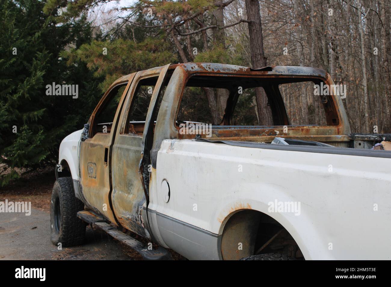 Burned out totaled pickup truck Stock Photo