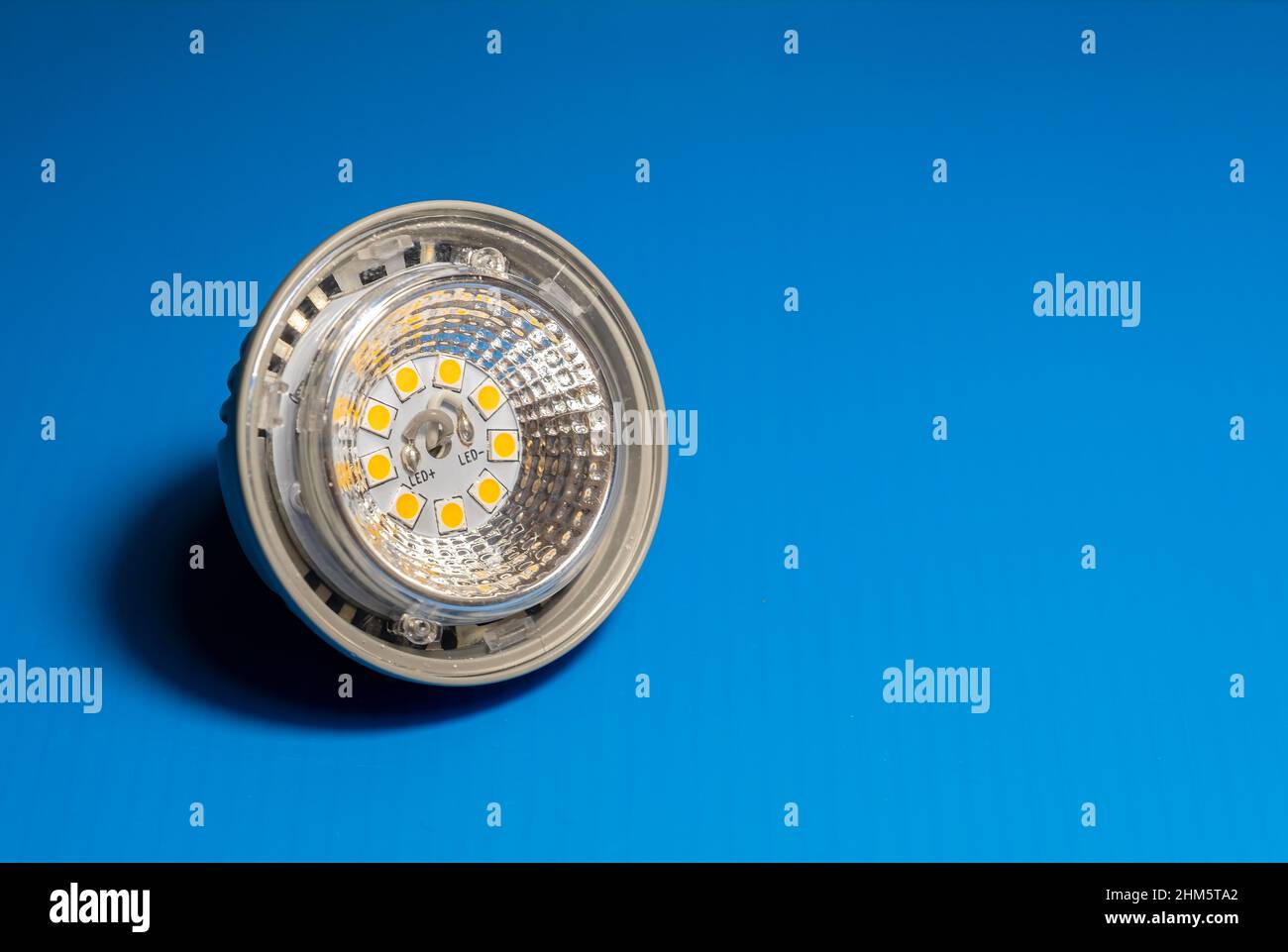 Close up of a led spotlight on a blurred surface, selective focus, led