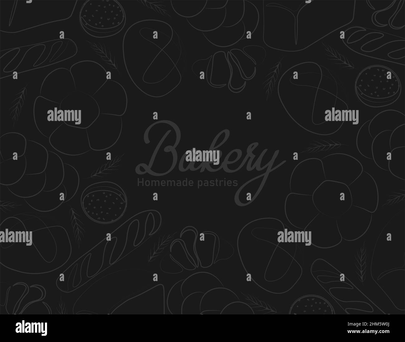 Trendy vector design for bakery or cafe.Illustrations of buns, bread,baguette, and other pastries for packaging, labels,or signage.Line art Stock Vector