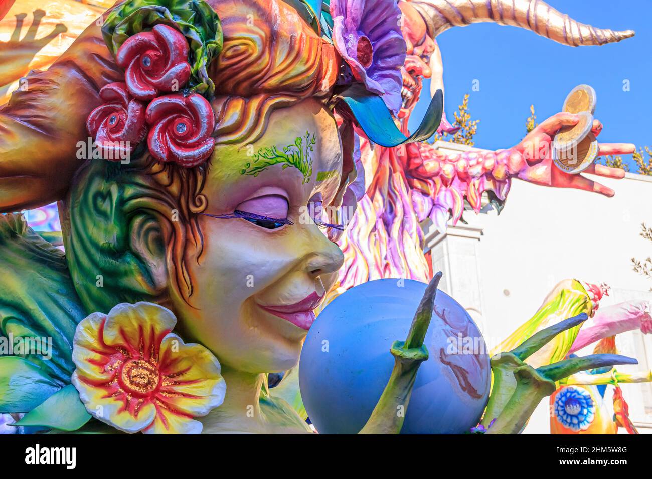 Putignano, Apulia, Italy - February 15, 2015: carnival floats, monster of papier mache. Carnival of Putignano: the fairy. Stock Photo
