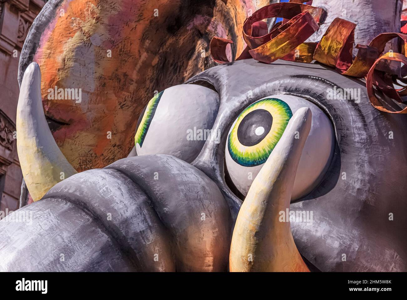 Putignano, Apulia, Italy - February 15, 2015: Carnival floats, giant paper mache: the elephant. Stock Photo