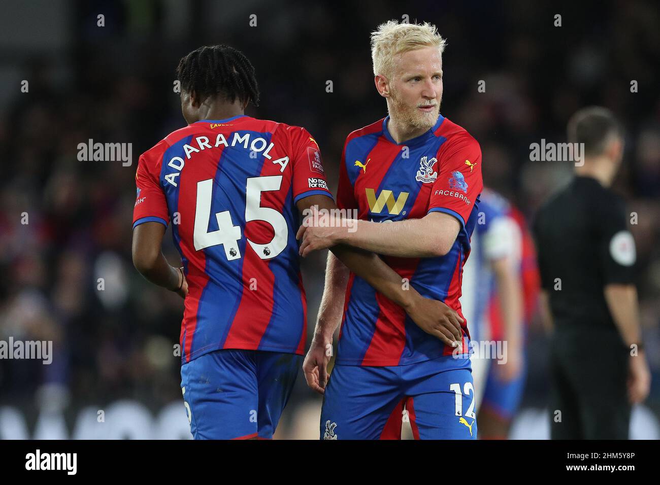 LONDON, UK FEB Crystal Palace's Will Hughes and Tayo Adaramola during the FA Cup match between Crystal Palace and Hartlepool United at Selhurst Park, London on Saturday 5th February 2022. (Credit: Mark Fletcher | MI News) Credit: MI News & Sport /Alamy Live News Stock Photo