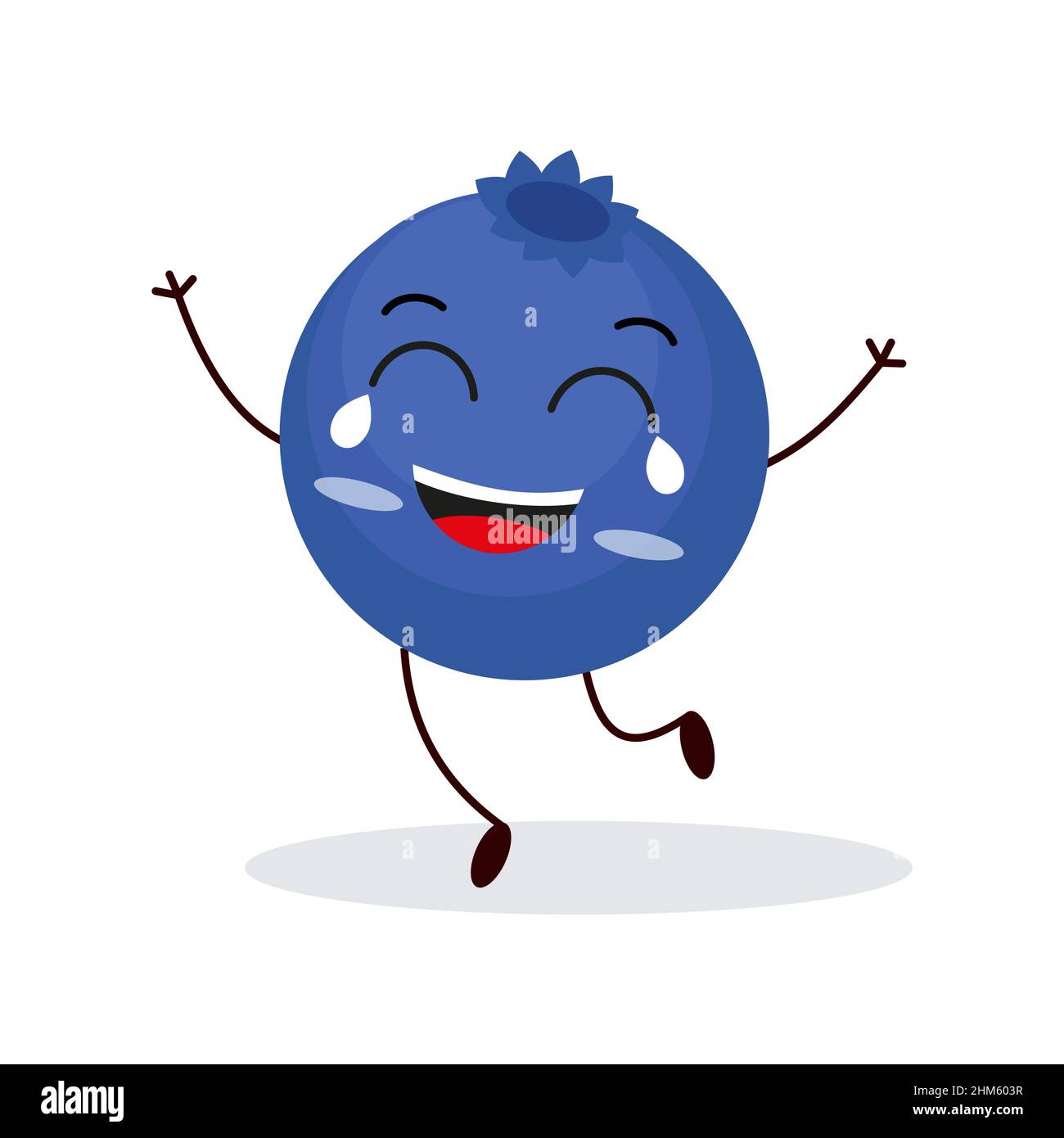 Cute happy blueberry character. Funny fruit emoticon in flat style. eps