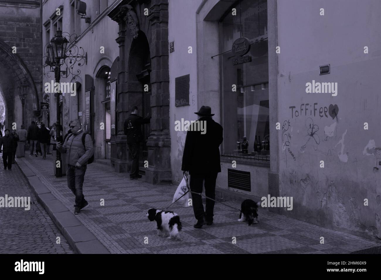 Fine Art / Travel Prague - Routes Out - The Art of Concealment  - Streets of Prague in Dual Very Peri Colour and Black Stock Photo