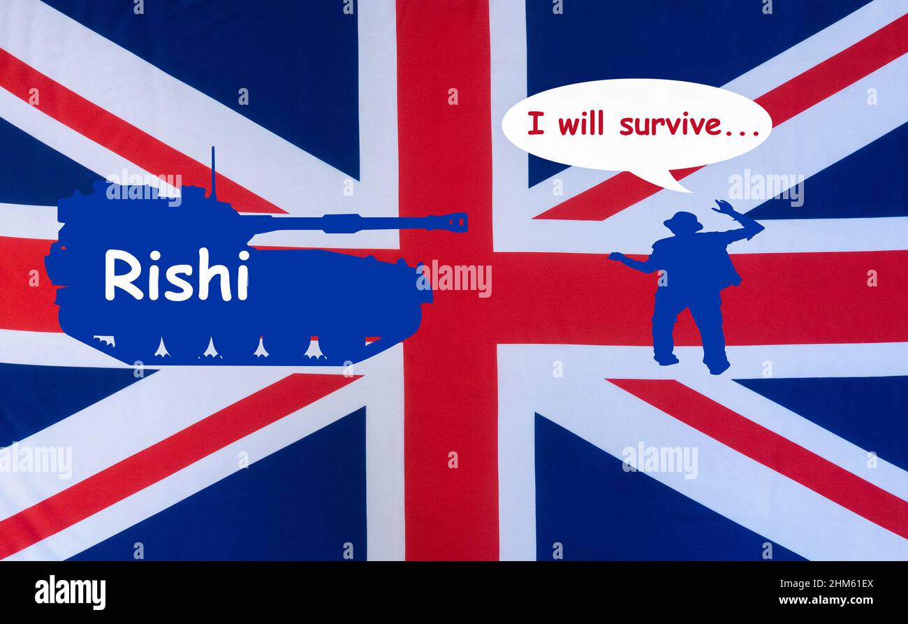 'I will survive...' said to have been sung by Boris Johnson... Downing Street, partygate, leadership challenge, Conservative party, concept Stock Photo