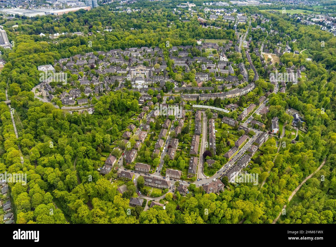 Luftbild, Gartenstadt Margarethenhöhe, Essen, Ruhrgebiet, Nordrhein-Westfalen, Deutschland Stock Photo