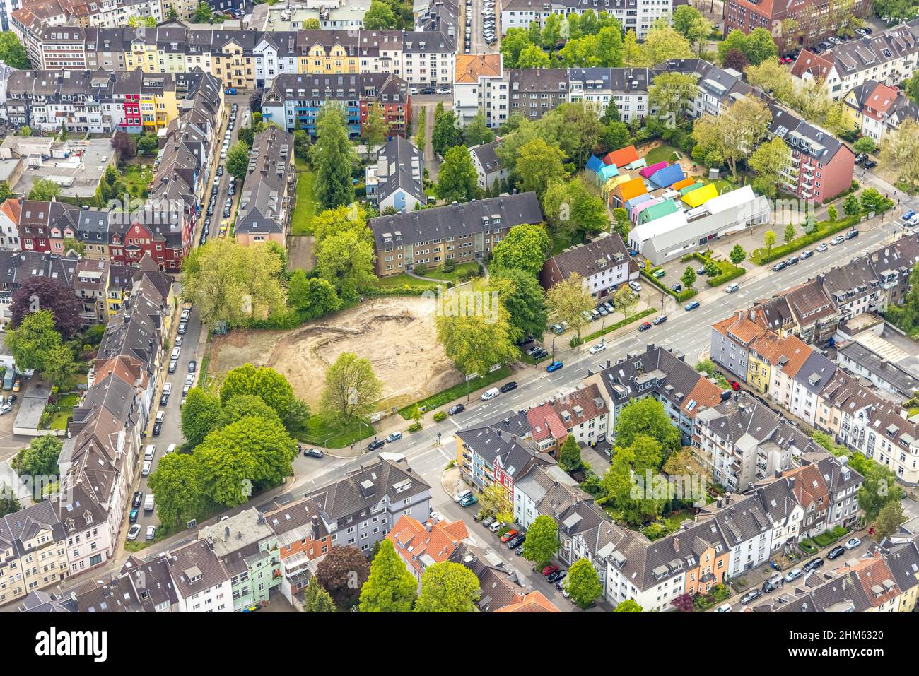 Catholic kindergarten st ludgerus with colourful houses hi-res stock