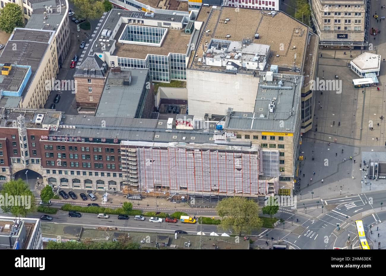 Aerial view, Rathausstraße and Willy-Brandt-Platz at Essen main station, city centre, Essen, Ruhr area, North Rhine-Westphalia, Germany, Luftbild, Rat Stock Photo